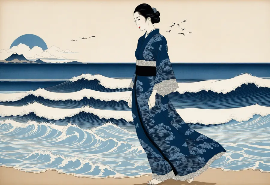 목판화 해변 리조트 모델