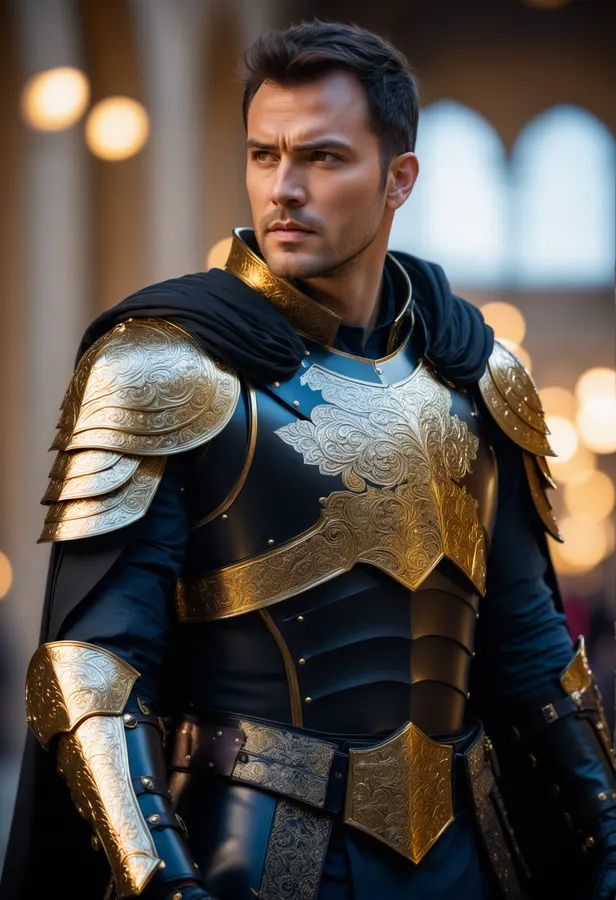 검은 갑옷 장식된 전사 여정자