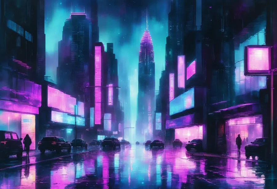 비오는 밤의 수채화 도시