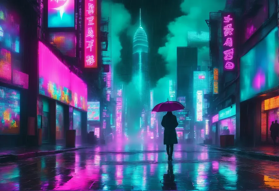 비 오는 네온 골목의 소란