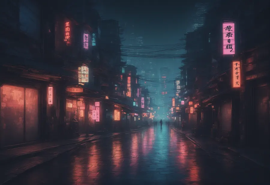 우키요에 목판으로 그린 네온 도시