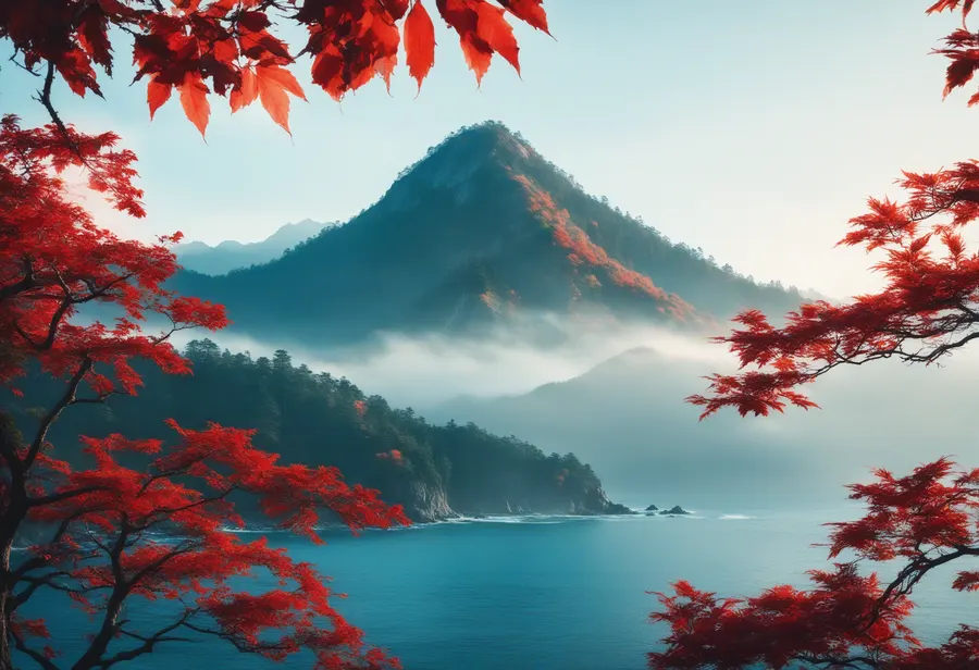 산과 바다가 겹치는 이중노출