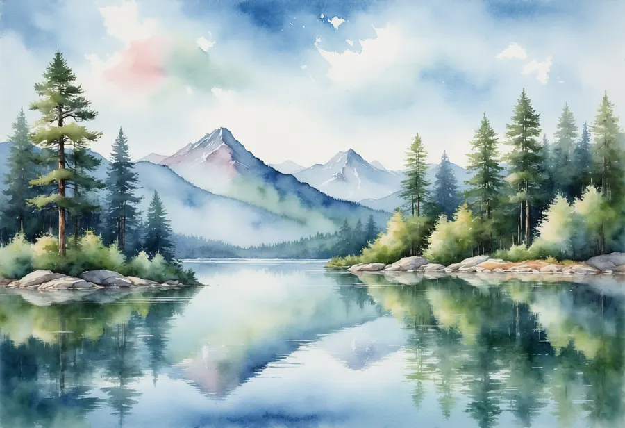 여름 호수边的 수채 그림