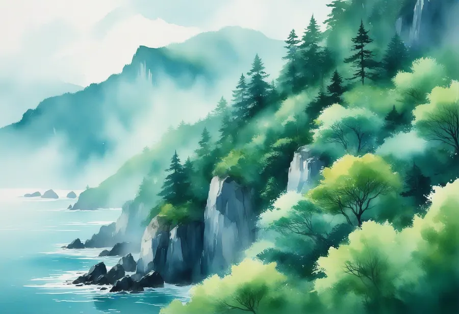 수채화로 그린 초록산맥